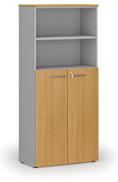 Kombinovaná kancelárska skriňa PRIMO GRAY, dvere na 3 poschodia, 800 x 420 x 1781 mm, sivá/buk
