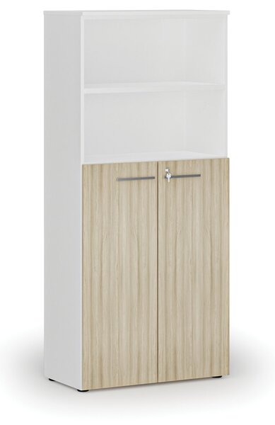 Kombinovaná kancelárska skriňa PRIMO WHITE, dvere na 3 poschodia, 800 x 420 x 1781 mm, biela/dub prírodná