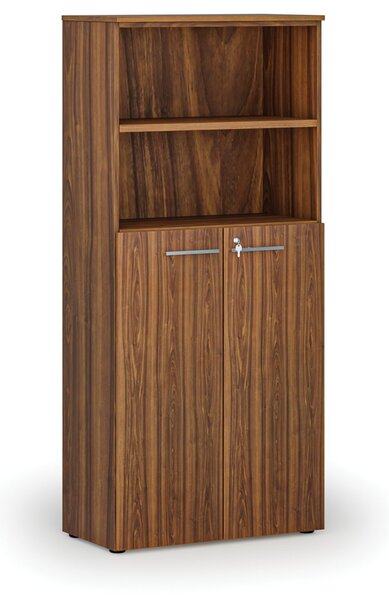 Kombinovaná kancelárska skriňa PRIMO WOOD, dvere na 3 poschodia, 800 x 420 x 1781 mm, orech