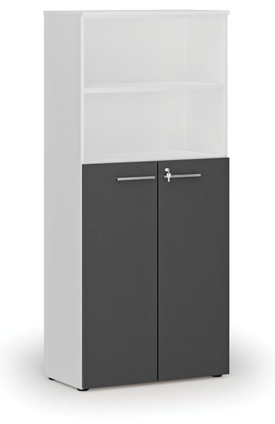 Kombinovaná kancelárska skriňa PRIMO WHITE, dvere na 3 poschodia, 800 x 420 x 1781 mm, biela/grafit