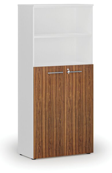 Kombinovaná kancelárska skriňa PRIMO WHITE, dvere na 3 poschodia, 800 x 420 x 1781 mm, biela/orech