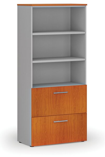 Skriňa so zásuvkami pre závesné zložky PRIMO GRAY, 800 x 420 x 1781 mm, sivá/čerešňa