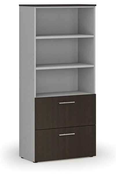 Skriňa so zásuvkami pre závesné zložky PRIMO GRAY, 800 x 420 x 1781 mm, sivá/wenge