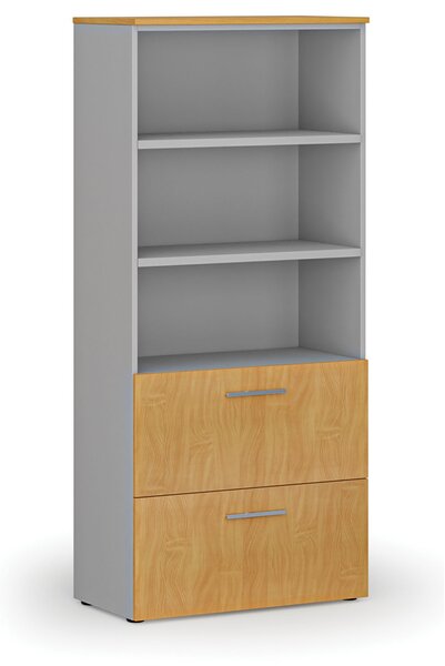 Skriňa so zásuvkami pre závesné zložky PRIMO GRAY, 800 x 420 x 1781 mm, sivá/buk