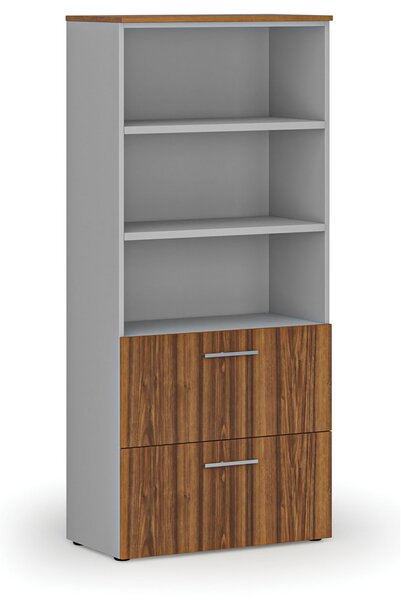 Skriňa so zásuvkami pre závesné zložky PRIMO GRAY, 800 x 420 x 1781 mm, sivá/orech
