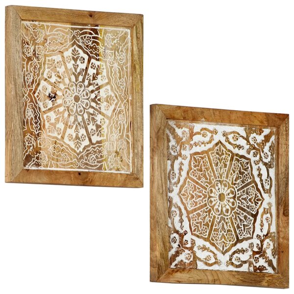 Ručne vyrezávané nástenné panely 2 ks masívne mangové drevo 60x60x2,5 cm