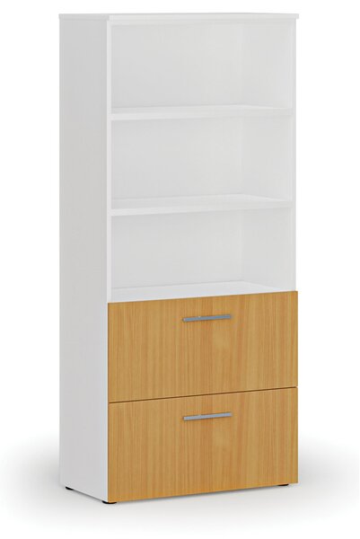 Skriňa so zásuvkami pre závesné zložky PRIMO WHITE, 800 x 420 x 1781 mm, biela/buk
