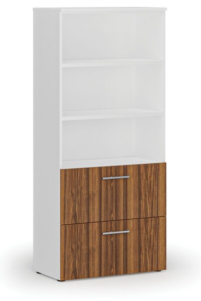 Skriňa so zásuvkami pre závesné zložky PRIMO WHITE, 800 x 420 x 1781 mm, biela/orech