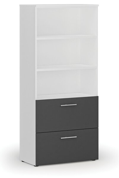 Skriňa so zásuvkami pre závesné zložky PRIMO WHITE, 800 x 420 x 1781 mm, biela/grafit