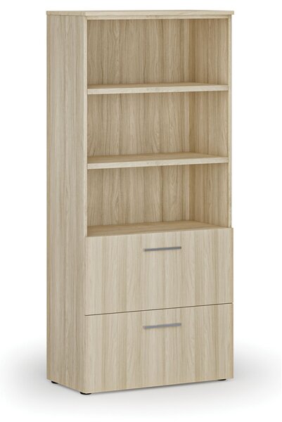 Skriňa so zásuvkami pre závesné zložky PRIMO WOOD, 800 x 420 x 1781 mm, dub prírodný