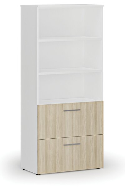 Skriňa so zásuvkami pre závesné zložky PRIMO WHITE, 800 x 420 x 1781 mm, biela/dub prírodná