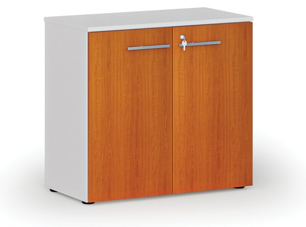 Kancelárska skriňa s dverami PRIMO WHITE, 800 x 420 x 740 mm, biela/čerešňa