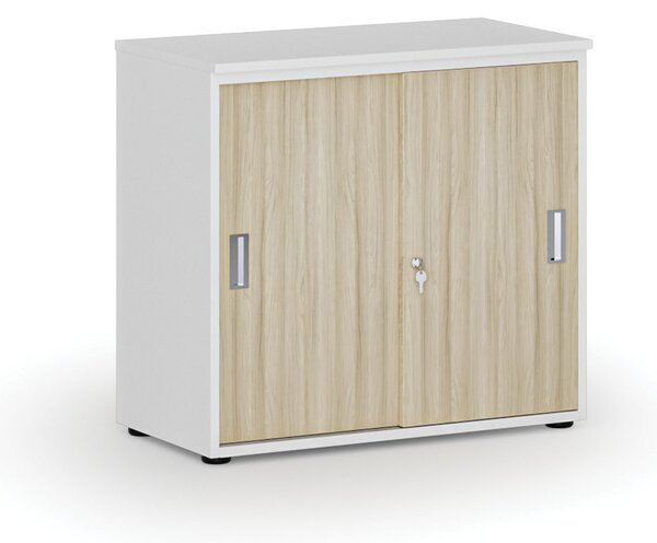 Kancelárska skriňa so zasúvacími dverami PRIMO WHITE, 800 x 420 x 740 mm, biela/dub prírodná