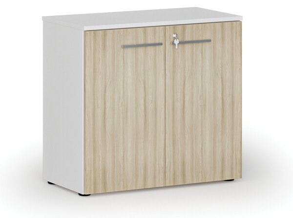 Kancelárska skriňa s dverami PRIMO WHITE, 800 x 420 x 740 mm, biela/dub prírodná