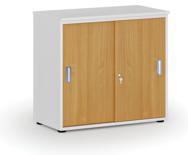 Kancelárska skriňa so zasúvacími dverami PRIMO WHITE, 800 x 420 x 740 mm, biela/buk