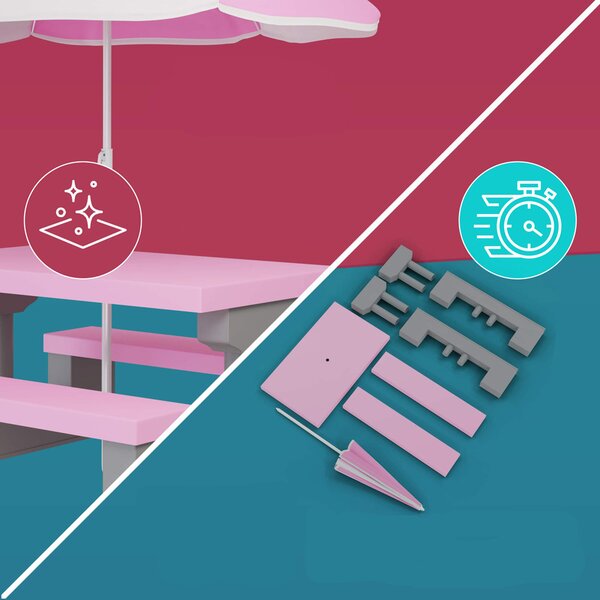 Detská sedacia zostava so slnečníkom JASMIN, 67x78,5x42,5cm, ružová/šedá Spielwerk