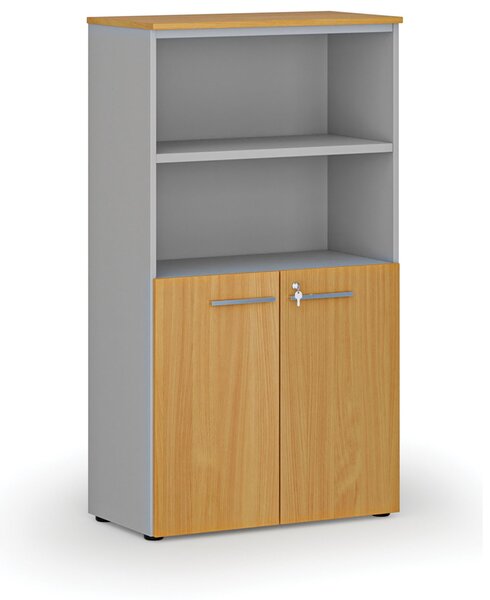 Kombinovaná kancelárska skriňa PRIMO GRAY, dvere na 2 poschodia, 800 x 420 x 1434 mm, sivá/buk
