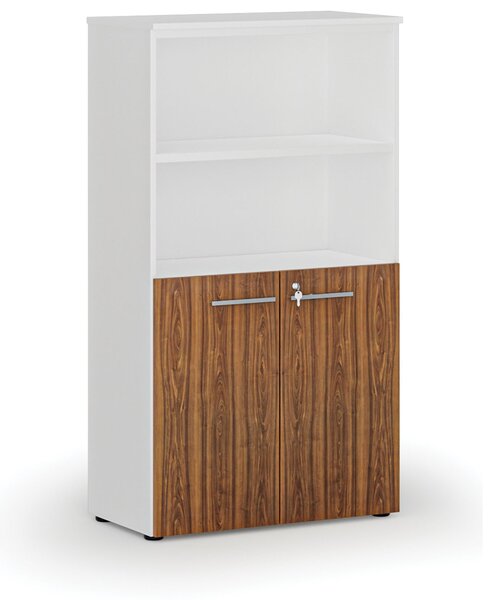 Kombinovaná kancelárska skriňa PRIMO WHITE, dvere na 2 poschodia, 800 x 420 x 1434 mm, biela/orech