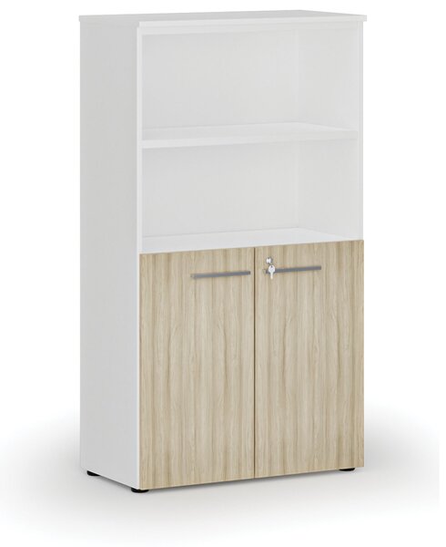 Kombinovaná kancelárska skriňa PRIMO WHITE, dvere na 2 poschodia, 800 x 420 x 1434 mm, biela/dub prírodná