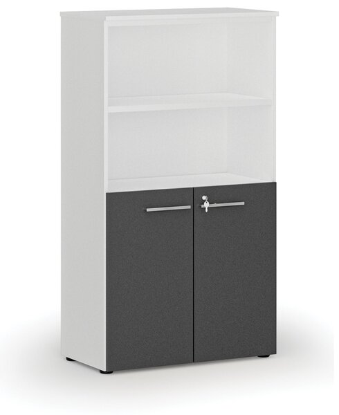 Kombinovaná kancelárska skriňa PRIMO WHITE, dvere na 2 poschodia, 800 x 420 x 1434 mm, biela/grafit