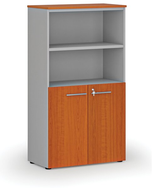 Kombinovaná kancelárska skriňa PRIMO GRAY, dvere na 2 poschodia, 800 x 420 x 1434 mm, sivá/čerešňa