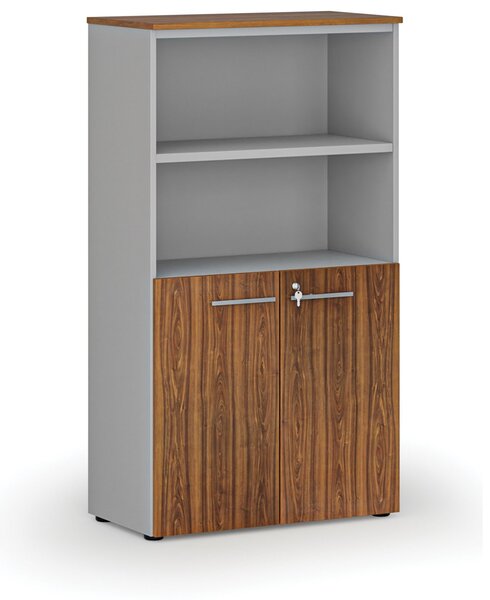 Kombinovaná kancelárska skriňa PRIMO GRAY, dvere na 2 poschodia, 800 x 420 x 1434 mm, sivá/orech