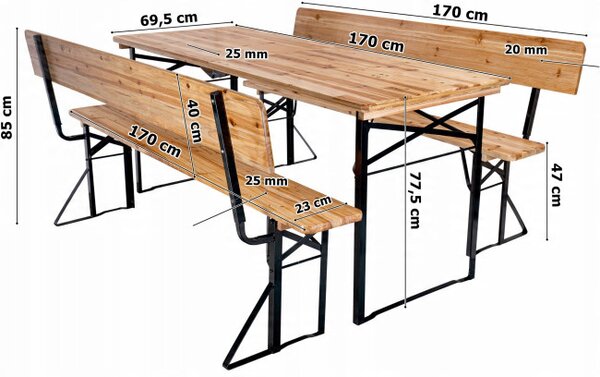 Záhradný stolík PORTER s lavicami (2 ks)