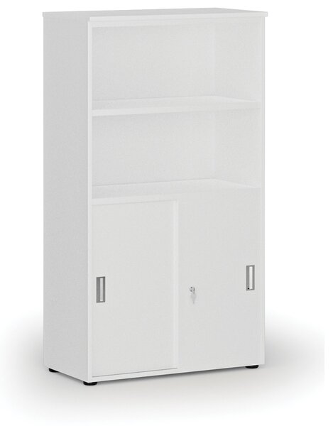 Kombinovaná kancelárska skriňa PRIMO WHITE, zasúvacie dvere na 2 poschodia, 1434 x 800 x 420 mm, biela