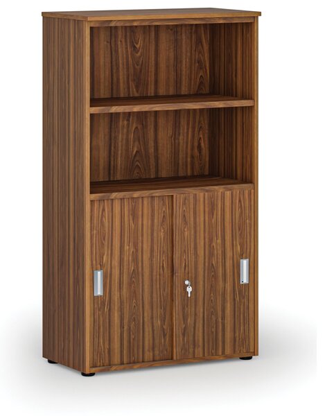 Kombinovaná kancelárska skriňa PRIMO WOOD, zasúvacie dvere na 2 poschodia, 800 x 420 x 1434 mm, orech