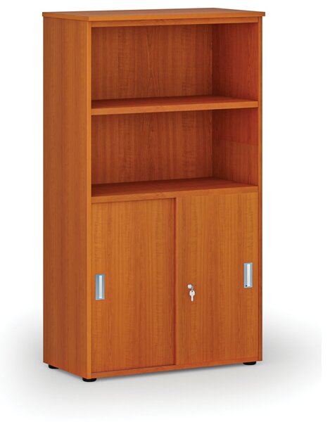 Kombinovaná kancelárska skriňa PRIMO WOOD, zasúvacie dvere na 2 poschodia, 800 x 420 x 1434 mm, čerešňa