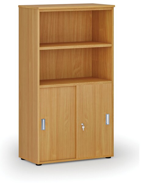 Kombinovaná kancelárska skriňa PRIMO WOOD, zasúvacie dvere na 2 poschodia, 800 x 420 x 1434 mm, buk
