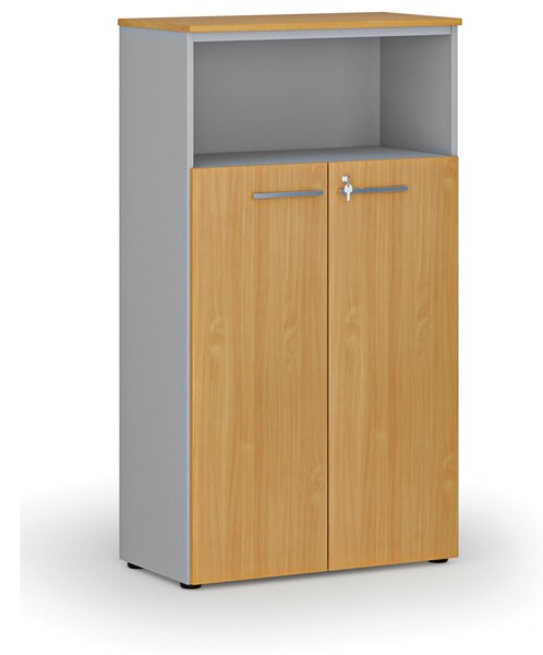 Kombinovaná kancelárska skriňa PRIMO GRAY, dvere na 3 poschodia, 800 x 420 x 1434 mm, sivá/buk
