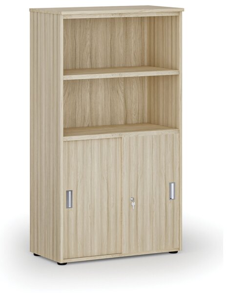 Kombinovaná kancelárska skriňa PRIMO WOOD, zasúvacie dvere na 2 poschodia, 800 x 420 x 1434 mm, dub prírodný