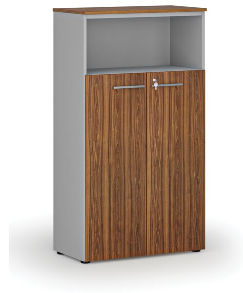 Kombinovaná kancelárska skriňa PRIMO GRAY, dvere na 3 poschodia, 800 x 420 x 1434 mm, sivá/orech
