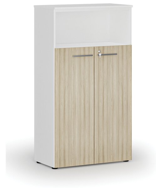 Kombinovaná kancelárska skriňa PRIMO WHITE, dvere na 3 poschodia, 800 x 420 x 1434 mm, biela/dub prírodná