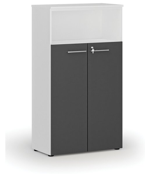 Kombinovaná kancelárska skriňa PRIMO WHITE, dvere na 3 poschodia, 800 x 420 x 1434 mm, biela/grafit