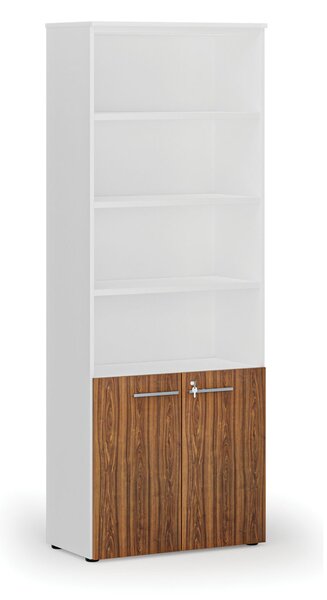 Kombinovaná kancelárska skriňa PRIMO WHITE, dvere na 2 poschodia, 800 x 420 x 2128 mm, biela/orech