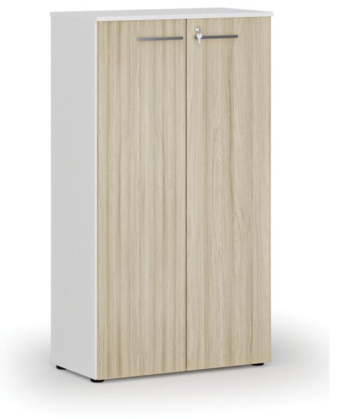 Kancelárska skriňa s dverami PRIMO WHITE, 800 x 420 x 1434 mm, biela/dub prírodná