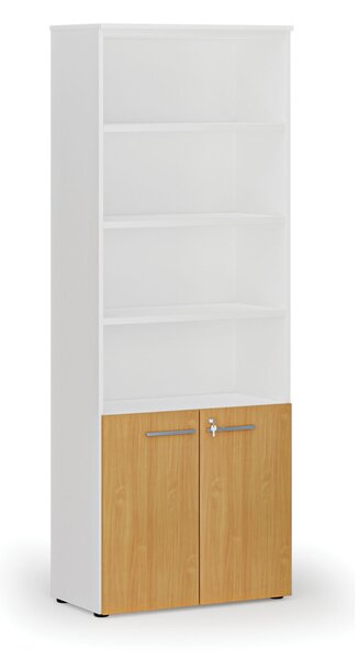 Kombinovaná kancelárska skriňa PRIMO WHITE, dvere na 2 poschodia, 800 x 420 x 2128 mm, biela/buk