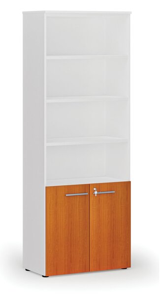 Kombinovaná kancelárska skriňa PRIMO WHITE, dvere na 2 poschodia, 800 x 420 x 2128 mm, biela/čerešňa