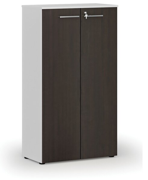Kancelárska skriňa s dverami PRIMO WHITE, 800 x 420 x 1434 mm, biela/wenge
