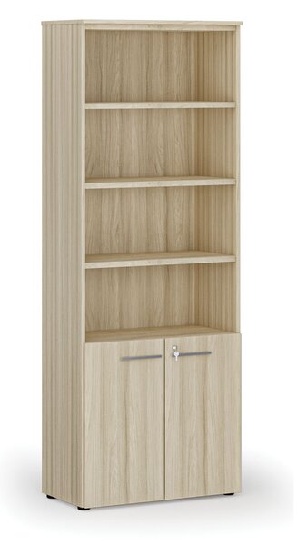 Kombinovaná kancelárska skriňa PRIMO WOOD, dvere na 2 poschodia, 800 x 420 x 2128 mm, dub prírodný