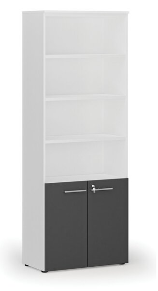 Kombinovaná kancelárska skriňa PRIMO WHITE, dvere na 2 poschodia, 800 x 420 x 2128 mm, biela/grafit