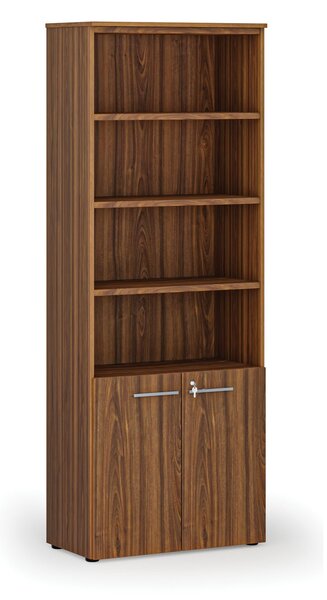 Kombinovaná kancelárska skriňa PRIMO WOOD, dvere na 2 poschodia, 800 x 420 x 2128 mm, orech