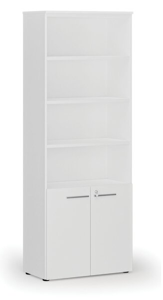 Kombinovaná kancelárska skriňa PRIMO WHITE, dvere na 2 poschodia, 800 x 420 x 2128 mm, biela