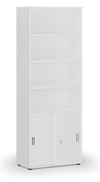 Kombinovaná kancelárska skriňa PRIMO WHITE, zasúvacie dvere na 2 poschodia, 800 x 420 x 2128 mm, biela