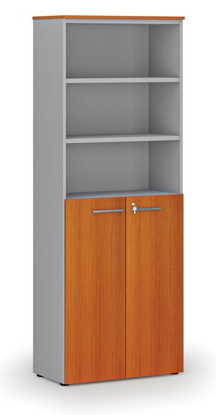 Kombinovaná kancelárska skriňa PRIMO GRAY, dvere na 3 poschodia, 800 x 420 x 2128 mm, sivá/čerešňa