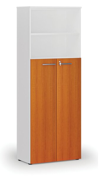 Kombinovaná kancelárska skriňa PRIMO WHITE, dvere na 4 poschodia, 800 x 420 x 2128 mm, biela/čerešňa