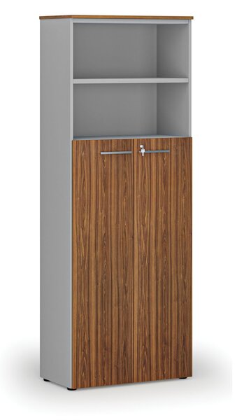 Kombinovaná kancelárska skriňa PRIMO GRAY, dvere na 4 poschodia, 800 x 420 x 2128 mm, sivá/orech