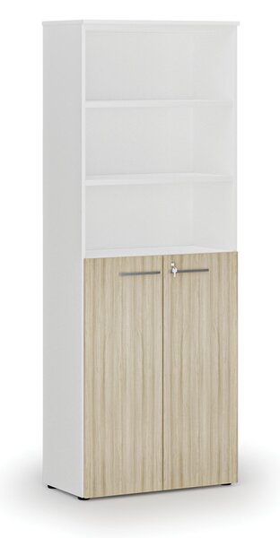 Kombinovaná kancelárska skriňa PRIMO WHITE, dvere na 3 poschodia, 800 x 420 x 2128 mm, biela/dub prírodná
